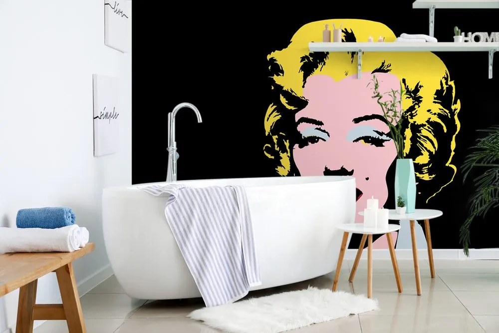 Tapet autoadeziv pop art Marilyn Monroe pe fundalul negru
