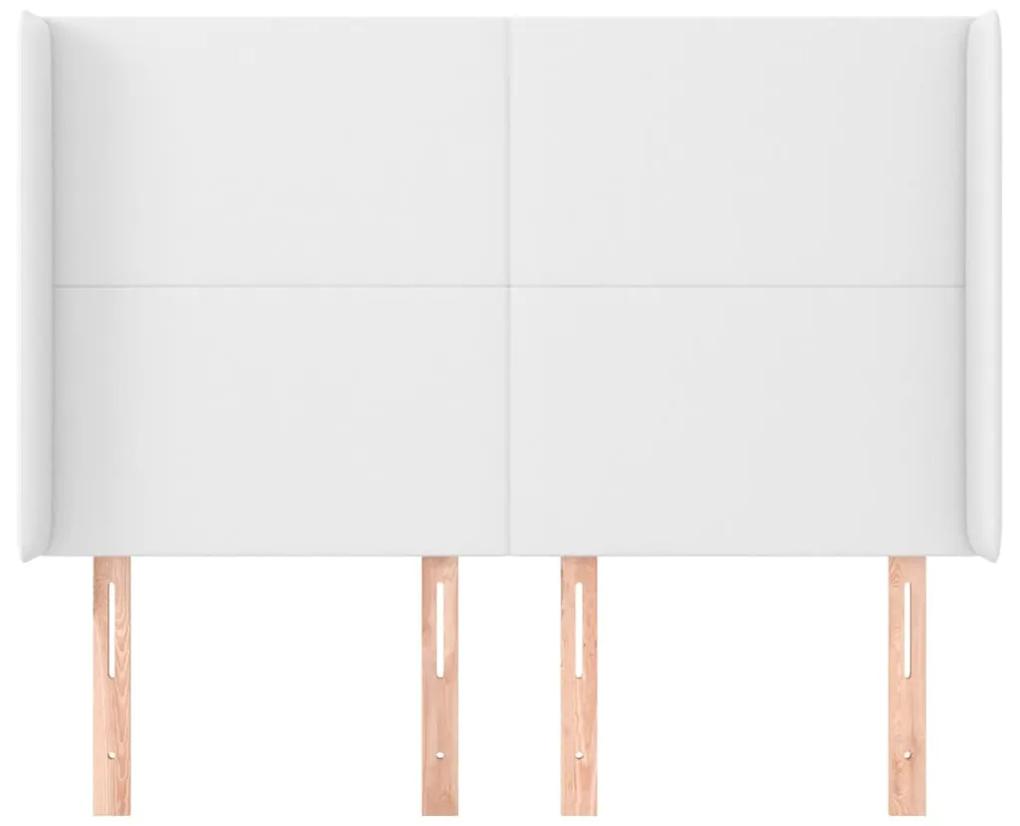 Tablie de pat cu aripioare, alb, 147x16x118 128 cm, piele eco 1, Alb, 147 x 16 x 118 128 cm