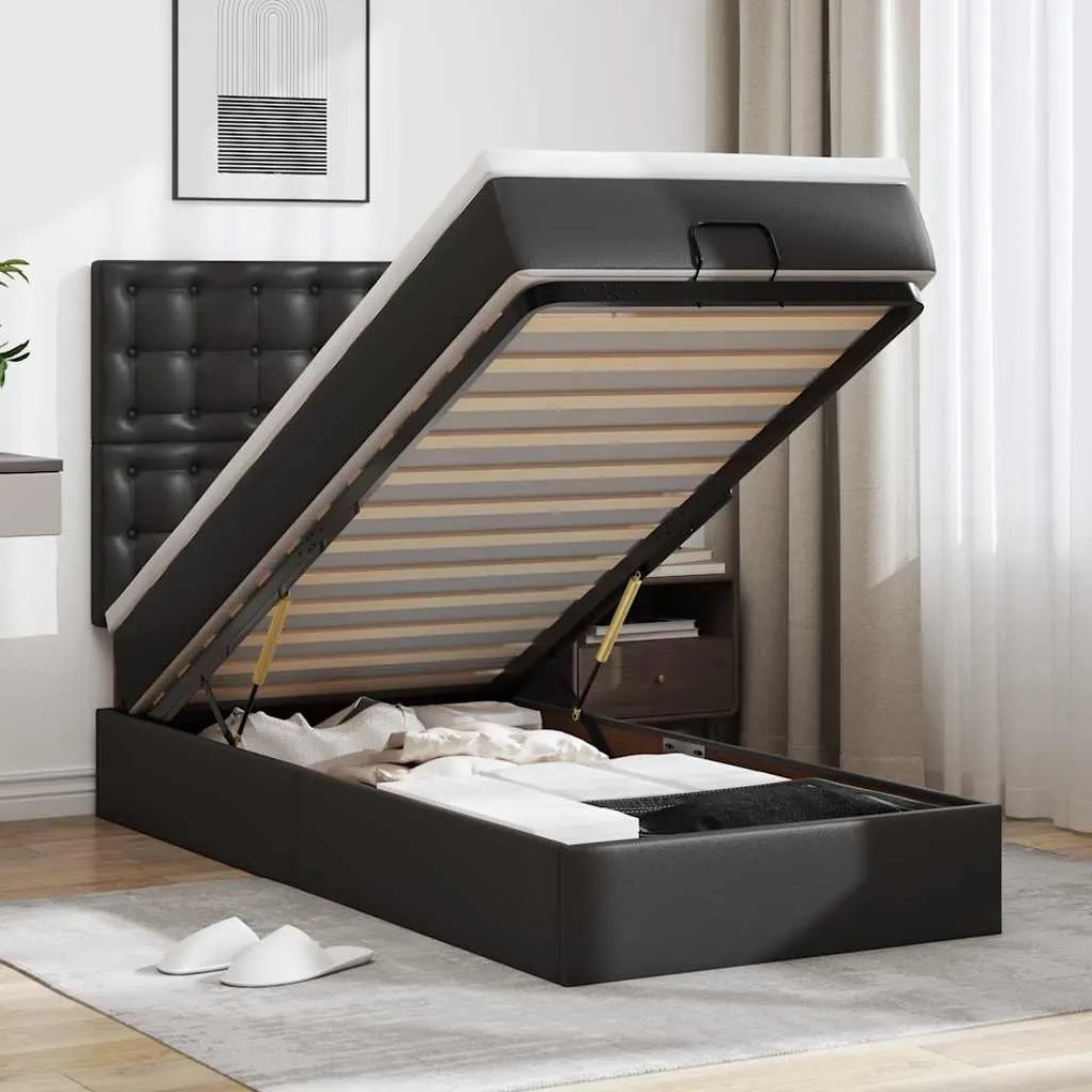 vidaXL Cadru de pat otoman cu saltea neagră 80x200cm piele artificială