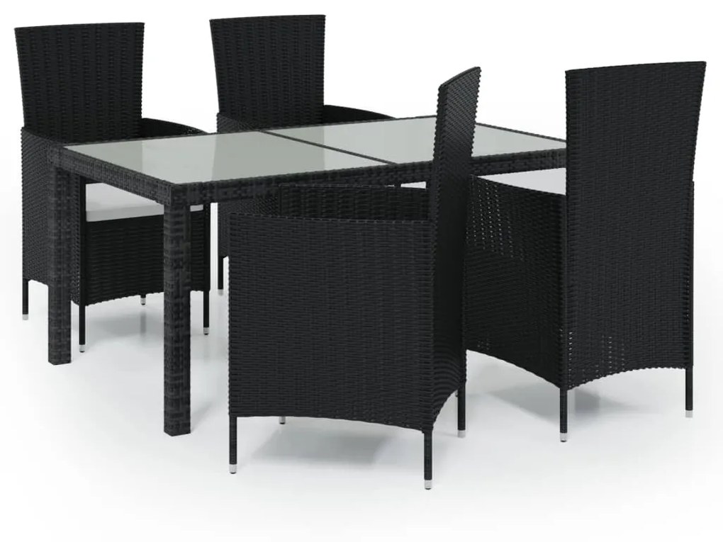 3094827 vidaXL Set mobilier de exterior cu perne, 5 piese, negru, poliratan