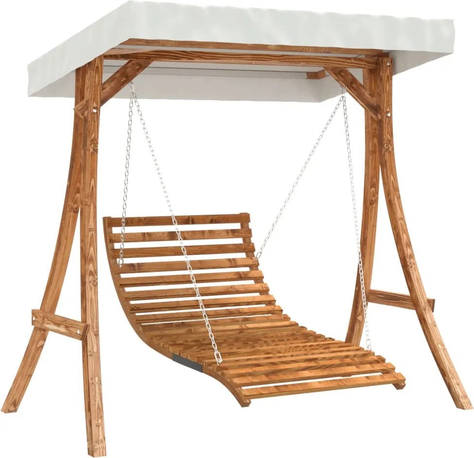 vidaXL Pat balansoar cu baldachin, lemn masiv molid cu finisaj din tec