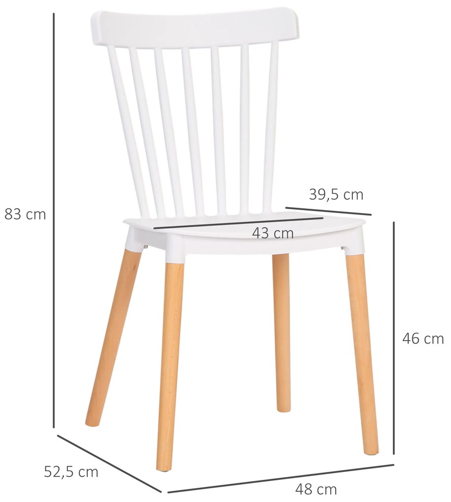 HOMCOM Set de 4 scaune de stil scandinav, spătar înalt, șezut din polipropilenă, picioare din fag 48 x 52,5 x 83 cm alb | Aosom Romania