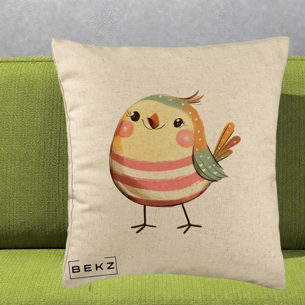 Perna Decorativa Pui Kawaii Pastel Dungat, 40x40 cm, Bej, Husa Detasabila, Perna Inclusa, BEKZ®