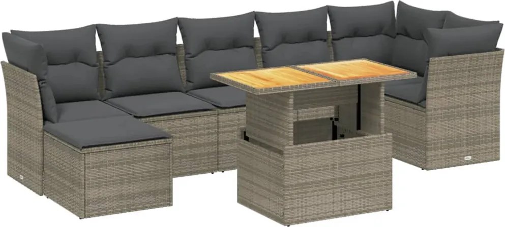 vidaXL Set canapele de grădină cu perne, 8 piese, gri, poliratan