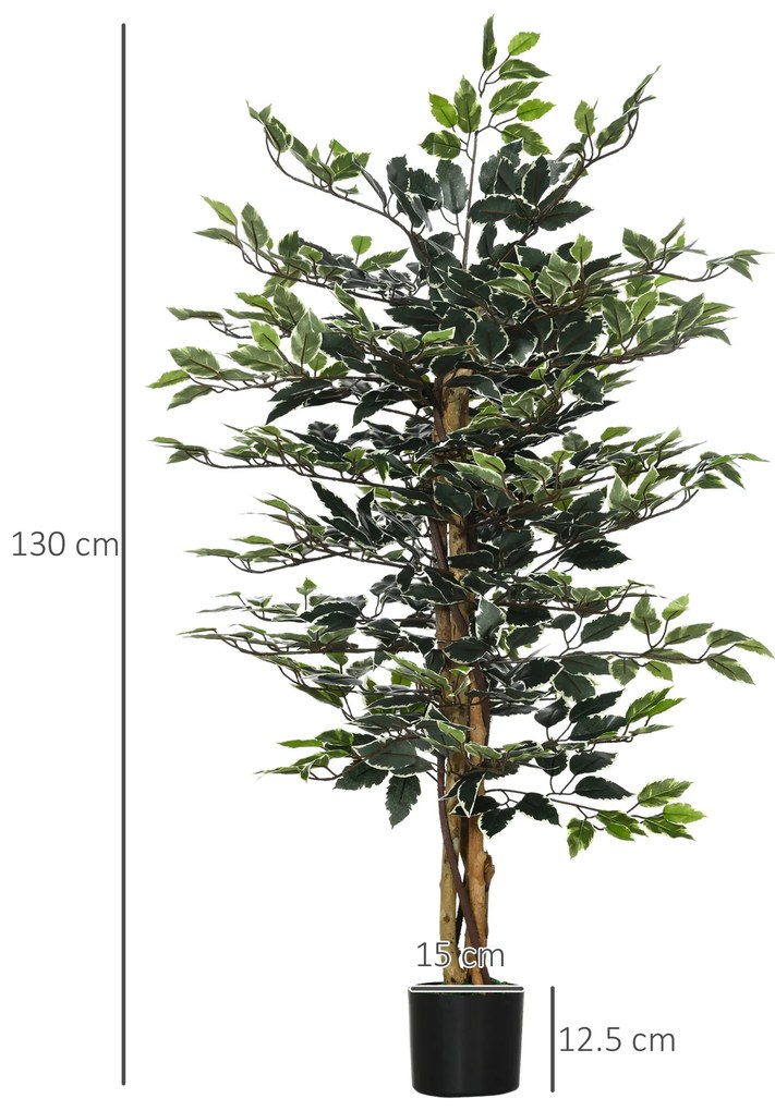 HOMCOM Ficus artificial in ghiveci cu 702 frunze multicolore, Plante artificiale pentru interior si exterior, 130 cm | AOSOM RO
