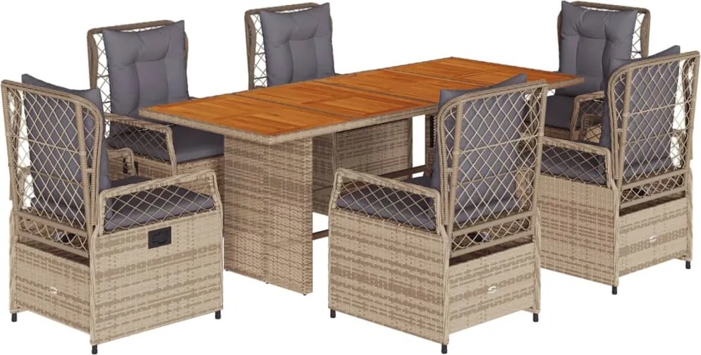 vidaXL Set de masă pentru grădină, 7 piese, cu perne, bej, poliratan
