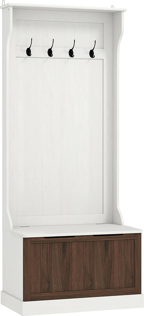 HOMCOM Cuier de Intrare 3 în 1 cu 4 Cârlige, Etajeră pentru Pantofi și Bancă Depozitare, 71,5x39,5x170 cm, Maro | Aosom Romania