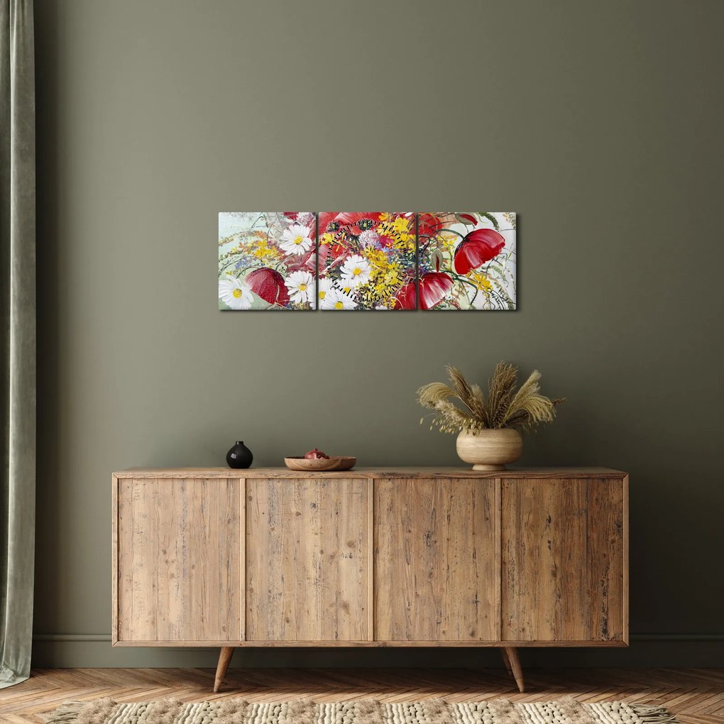 Tablou - Vază cu flori sălbatice (cu ceas) (90x30 cm)