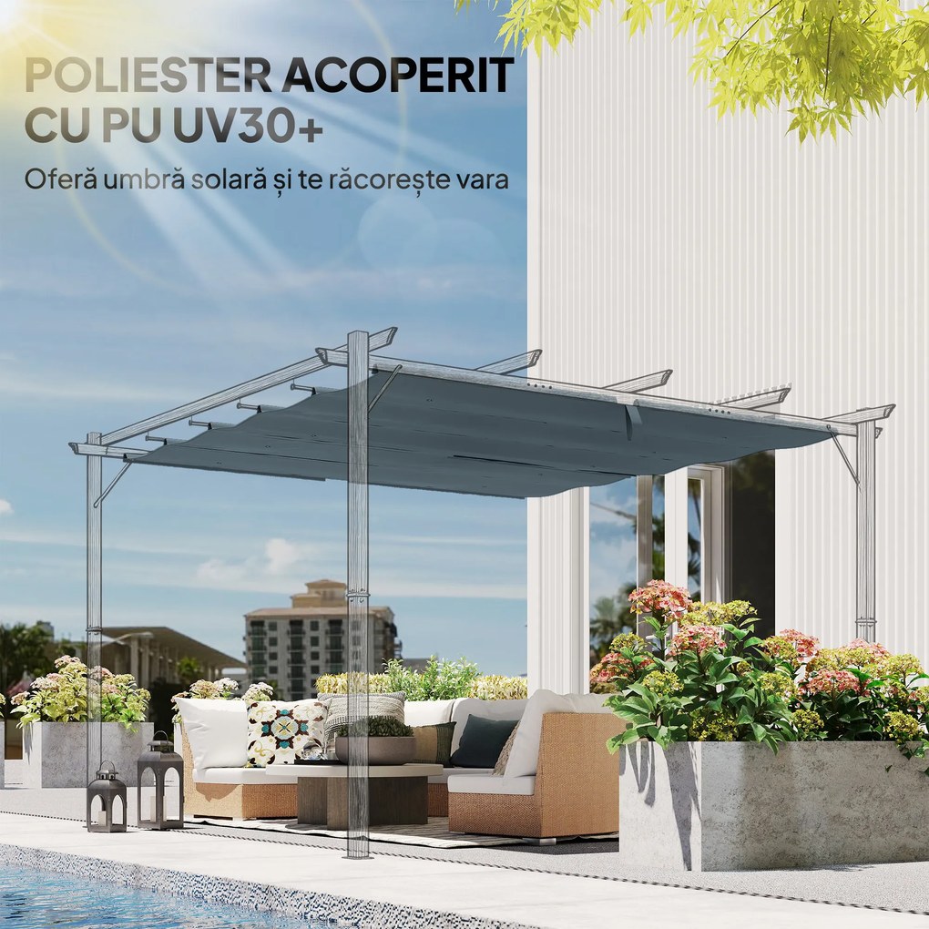 Outsunny Copertină pentru Pergolă cu 10 Orificii de Drenaj, Tavan de Rezervă în Poliester Respirabil, Doar Acoperire, 288x298 cm, UV30+, pentru Pergola Grădină 3x3m, Gri Închis | Aosom Romania