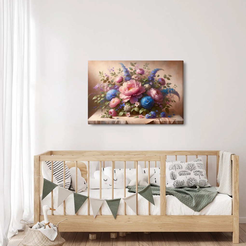 Tablou - Masă plină de flori (90x60 cm)