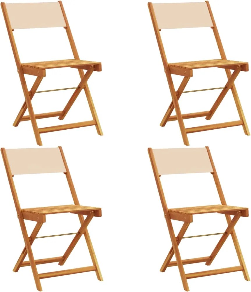 vidaXL Scaune de grădină pliabile, 4 buc., textil bej și lemn masiv
