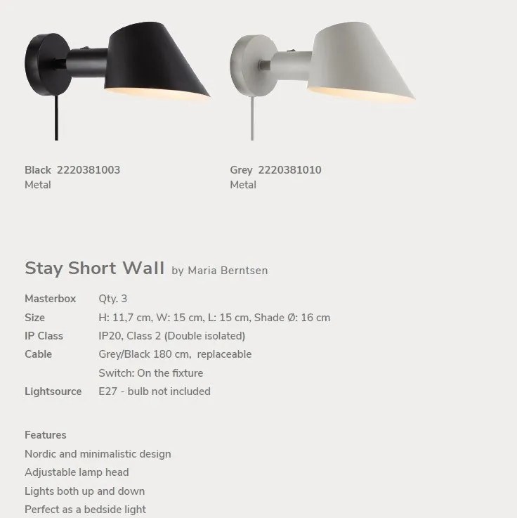 Aplica de perete design modern Stay negru