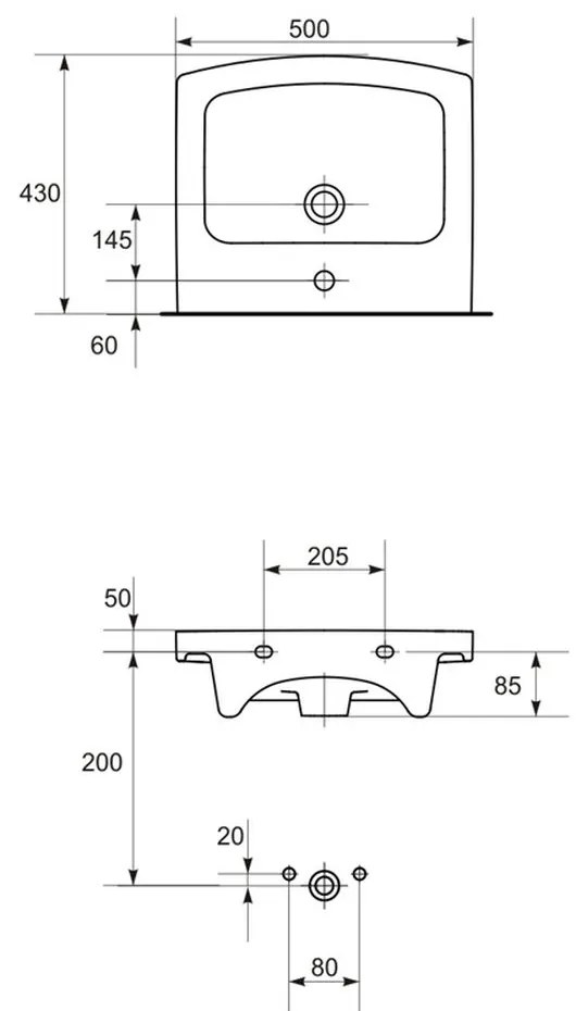 Lavoar baie suspendat alb lucios 50 cm Cersanit Easy 500x430 mm