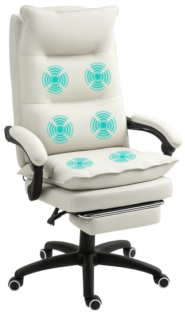 Vinsetto Scaun de birou cu funcție de masaj, Scaun de birou ergonomic cu funcție de rotație, înălțime reglabilă, din nailon, Crem | Aosom Romania