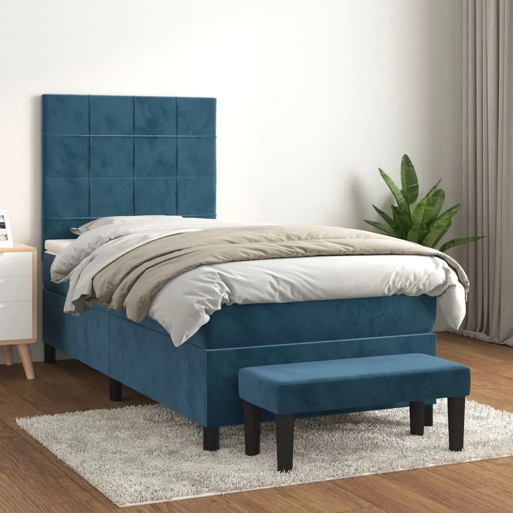 3137813 vidaXL Pat box spring cu saltea, albastru închis, 80x200 cm, catifea