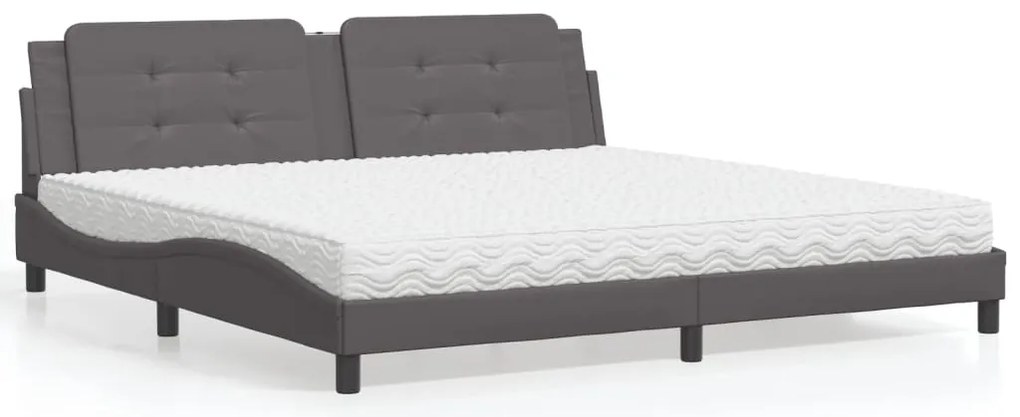 vidaXL Pat cu saltea, gri, 200x200 cm, piele ecologică