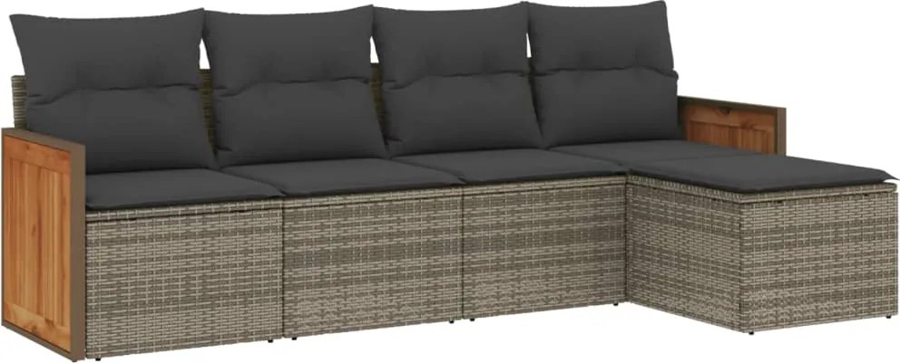 vidaXL Set canapea de grădină cu perne, 5 piese, gri, poliratan