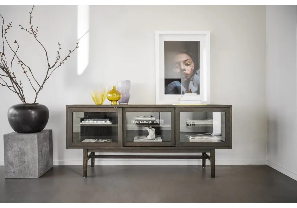 Vitrină maro cu aspect de lemn de stejar cu ușă glisantă 170x75 cm Hazelton – Rowico