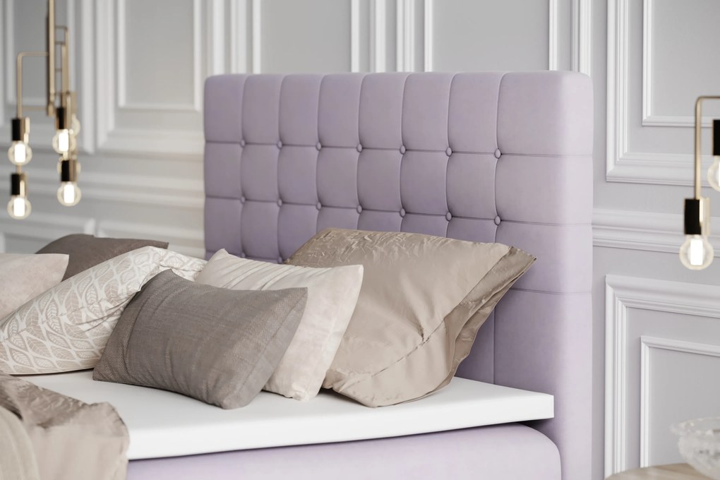 Pat matrimonial Boxspring 140 cm Clady (violet deschis) (cu sp. depozitare). 1020251