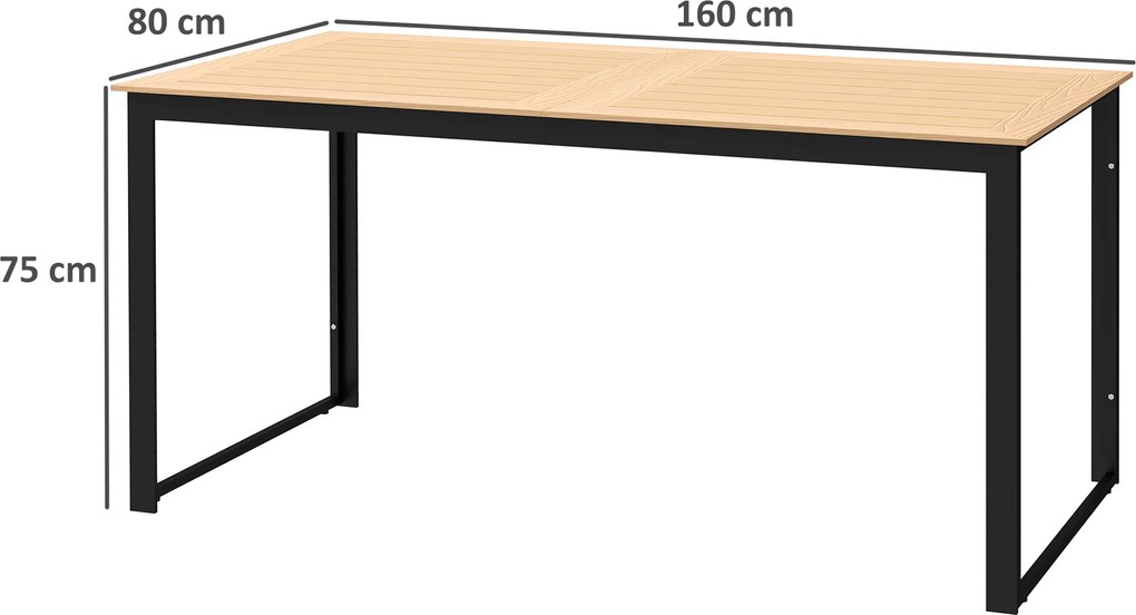 Outsunny Masă de grădină pentru 6 persoane 160 x 80 cm, rezistentă la intemperii, masă balcon cu blat cu lamele, masă buffet outdoor Teak | Aosom Romania
