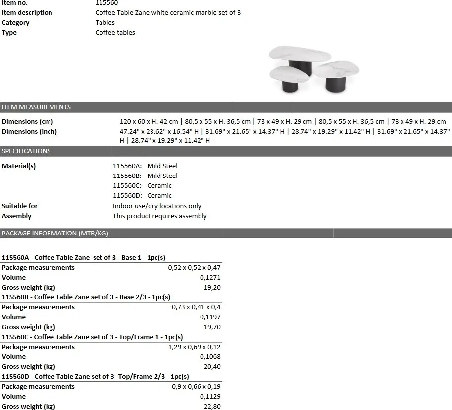 Set de 3 masute de cafea design modern LUX Zane 115560 HZ