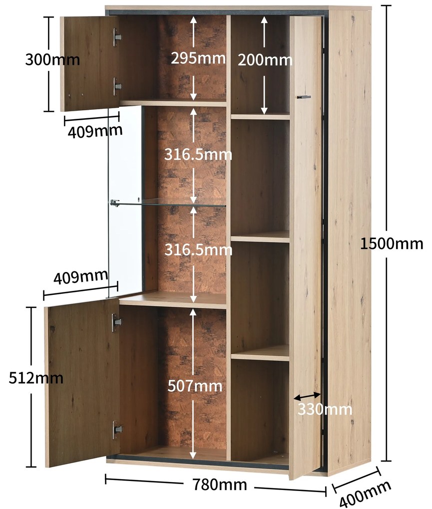 Vitrină modernă cu iluminare LED, Culoare naturală | Aosom Romania