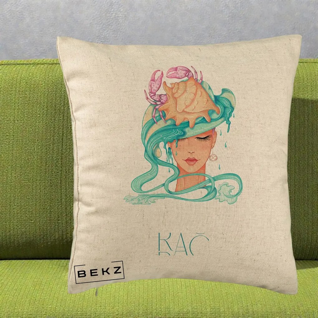 Perna personalizata zodia Rac, 40x40 cm cu Umplutura, Bej, BEKZ