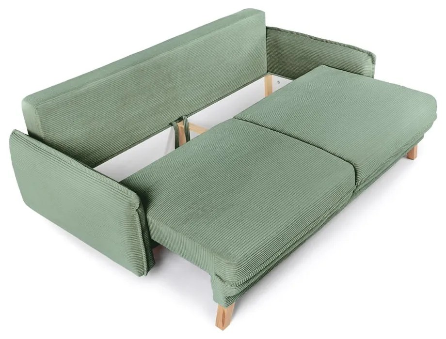 Canapea verde-deschis extensibilă cu tapițerie din catifea reiată 218 cm Tori – Bonami Selection