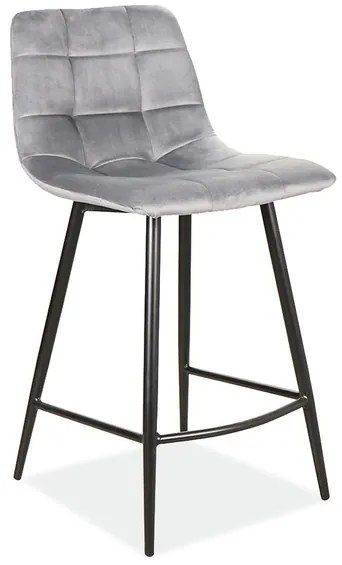 Scaun de bar gri MILA VELVET cu picioare negre