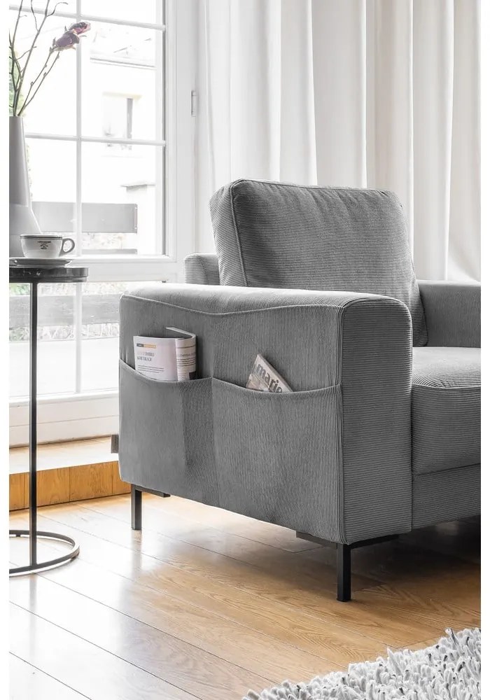 Fotoliu gri cu tapițerie din catifea reiată Lofty Lilly – Miuform