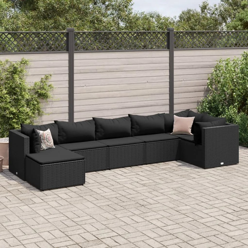 3308227 vidaXL Set mobilier de grădină cu perne, 7 piese, negru, poliratan