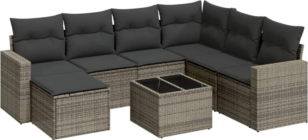 vidaXL Set canapele de grădină cu perne, 8 piese, gri, poliratan