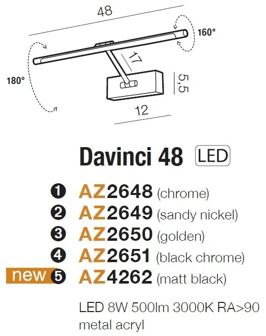 Aplica de perete LED pentru tablou cu brat directionabil DaVinci 48 negru