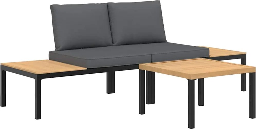 vidaXL Set canapea de grădină, 3 piese, cu perne, negru, aluminiu