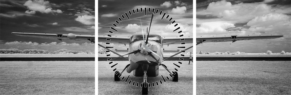 Tablou - Avion alb-negru și alb-negru (cu ceas) (90x30 cm)