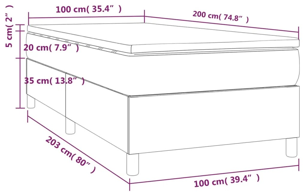 Pat box spring cu saltea, gri deschis, 100x200 cm, catifea Gri deschis, 35 cm, 100 x 200 cm