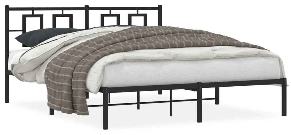 374244 vidaXL Cadru de pat metalic cu tăblie, negru, 160x200 cm