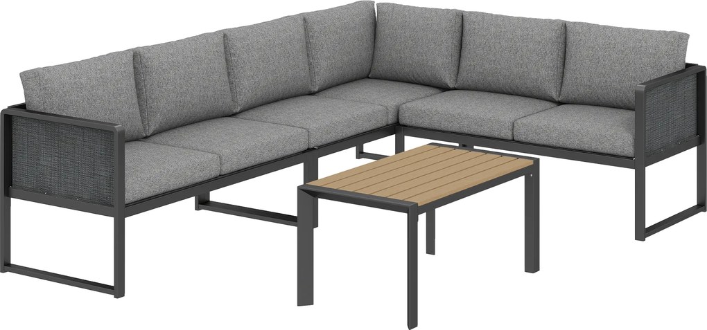 Outsunny Set mobilier de grădină exterior colțar modulabil 6 persoane, canapele, masă de cafea și perne, gri închis | Aosom Romania