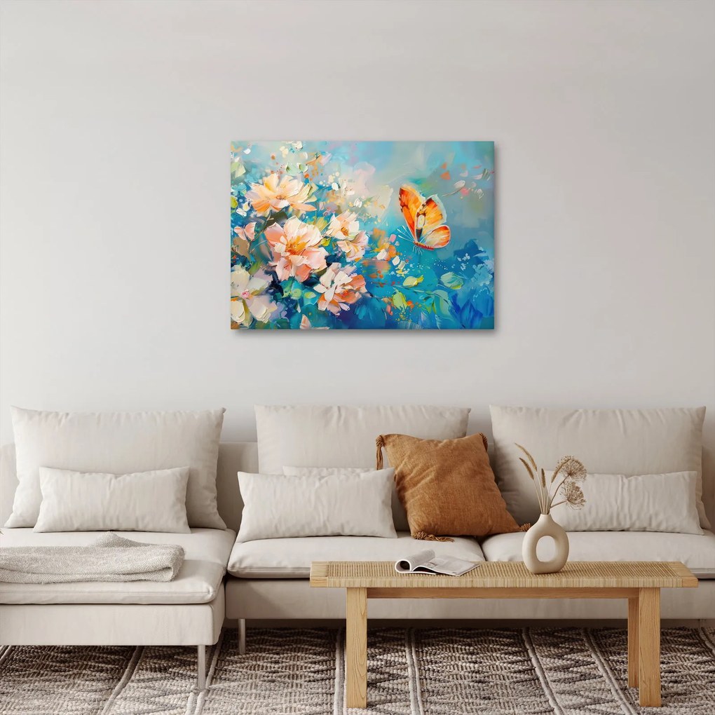 Tablou - Fluture și flori, pictură în ulei II. (70x50 cm)