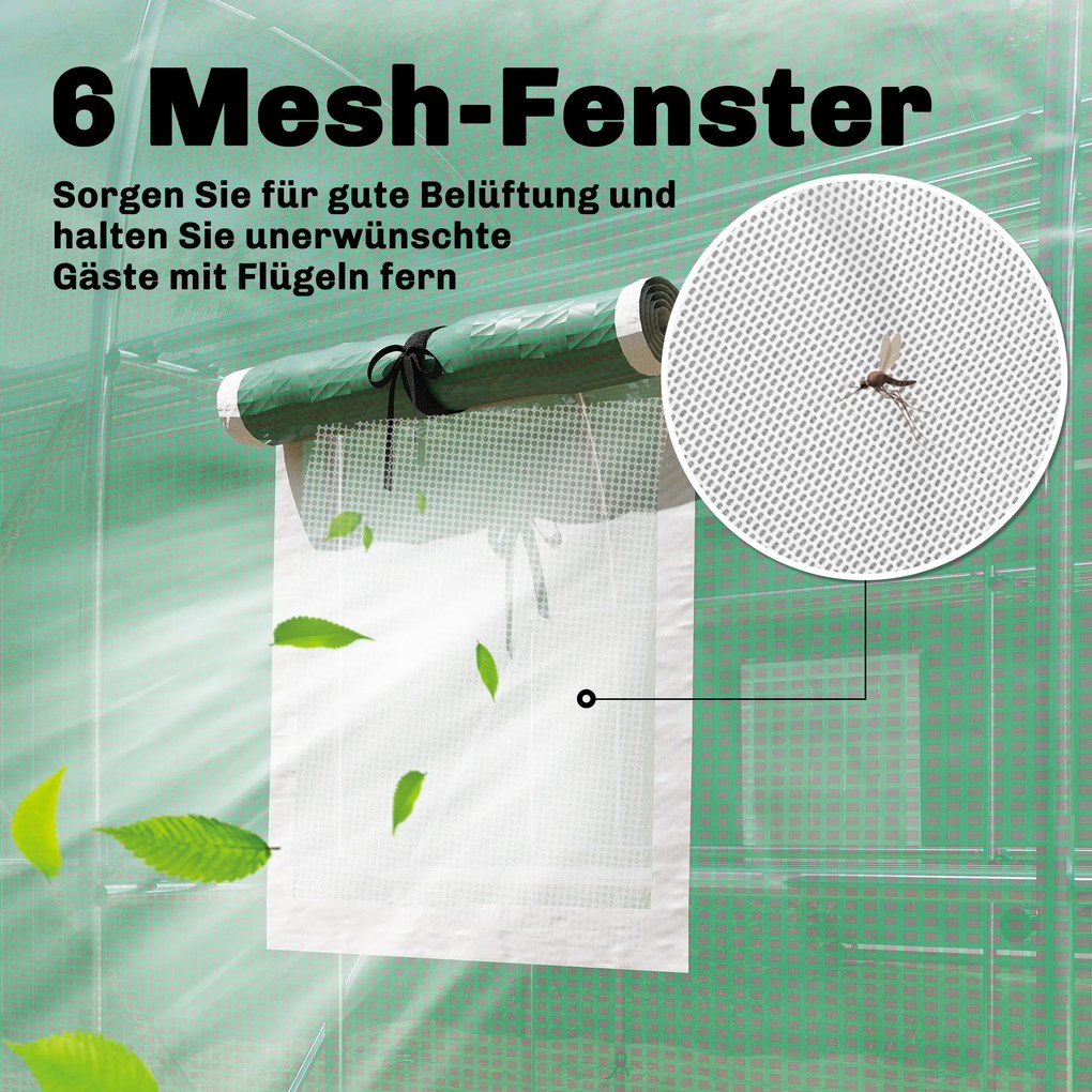 Outsunny Seră aprox. 2,7 x 2 x 2 m seră din folie cu rafturi ușă rulabilă cu fermoar 6 ferestre cu plasă stâlpi de susținere | Aosom Romania