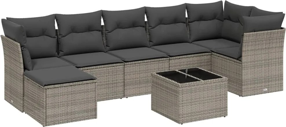vidaXL Set canapele de grădină cu perne, 8 piese, gri, poliratan