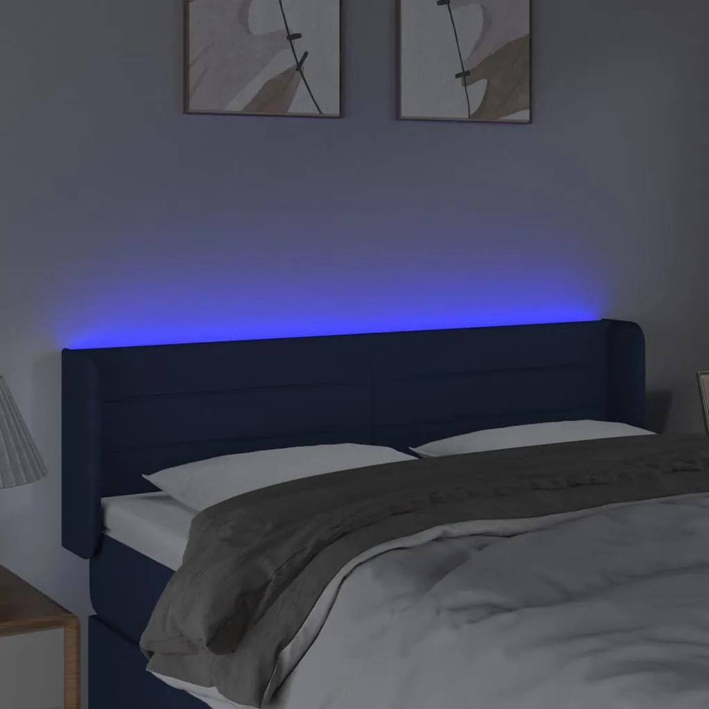 Tablie de pat cu LED, albastru, 147x16x78 88 cm, textil 1, Albastru, 147 x 16 x 78 88 cm