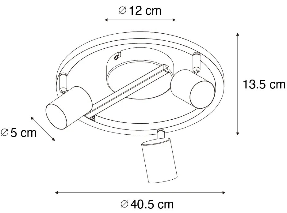 Spot luminos de tavan negru GU10 50mm cu 3 lumini rotund, cu iluminare de fundal și comutator cu 3 căi - Back Up