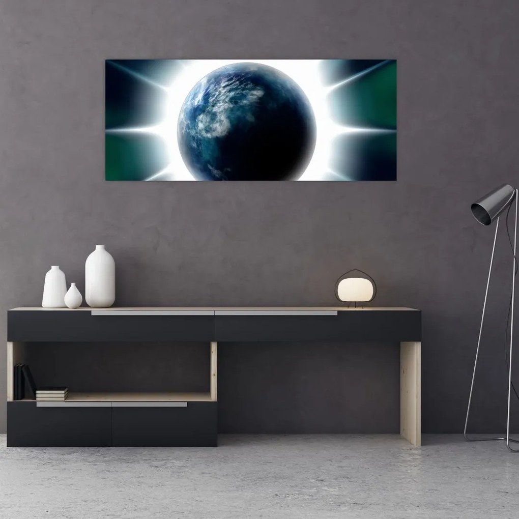 Tablou cu planeta iluminată (120x50 cm)