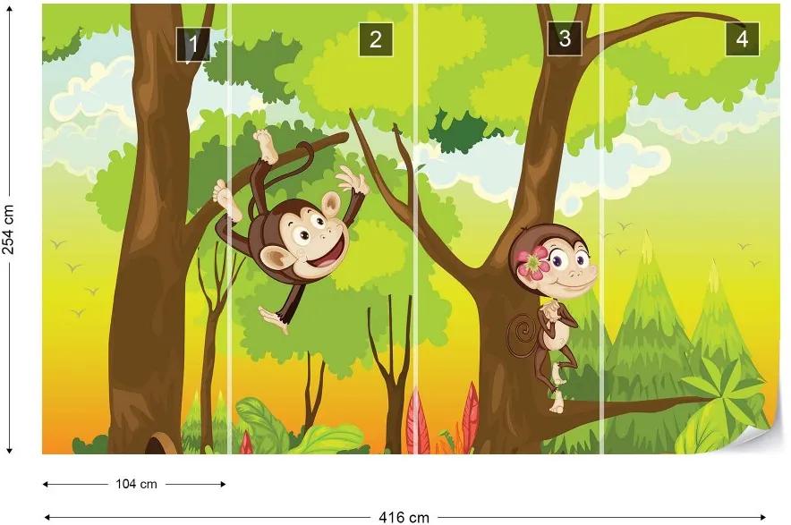 Fototapet GLIX - Cartoon Monkeys + adeziv GRATUIT Tapet nețesute - 416x254 cm