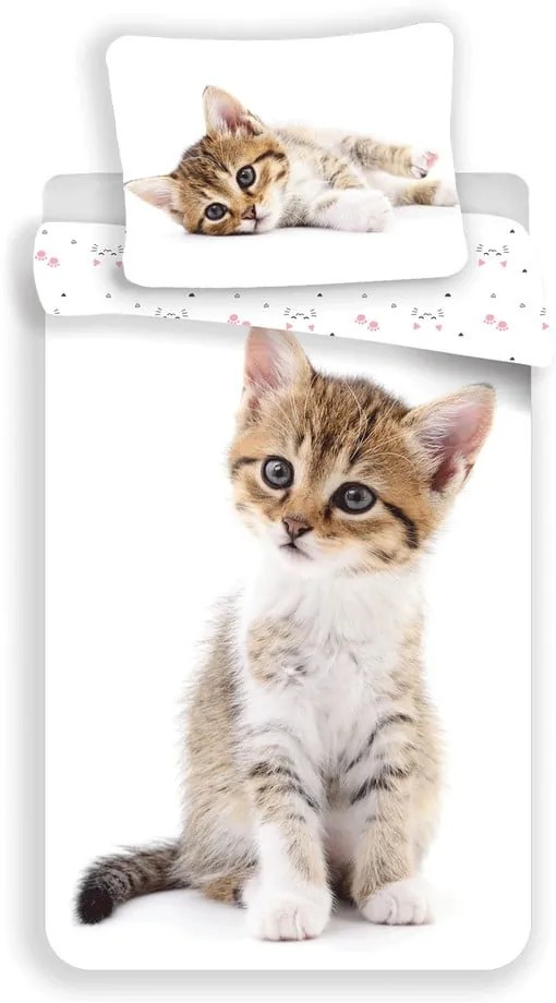 Lenjerie de pat pentru copii albă din bumbac pentru pat de o persoană 140x200 cm Kitten – Jerry Fabrics