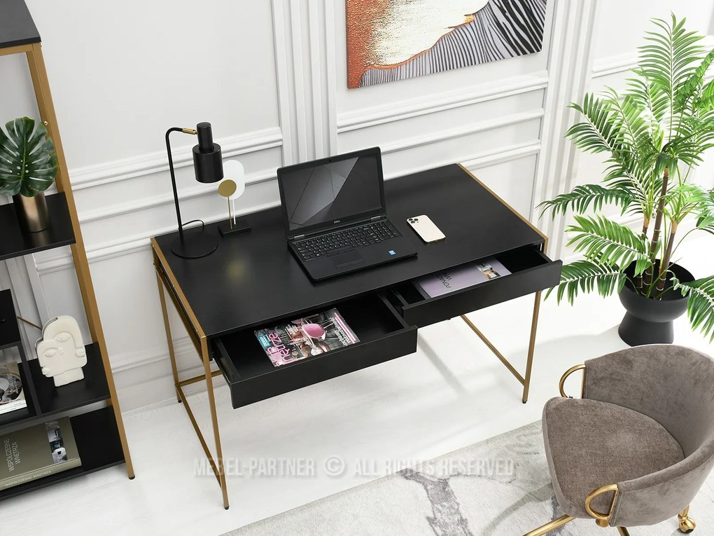 Masă PC Unica (lemn negru + auriu). 1109852