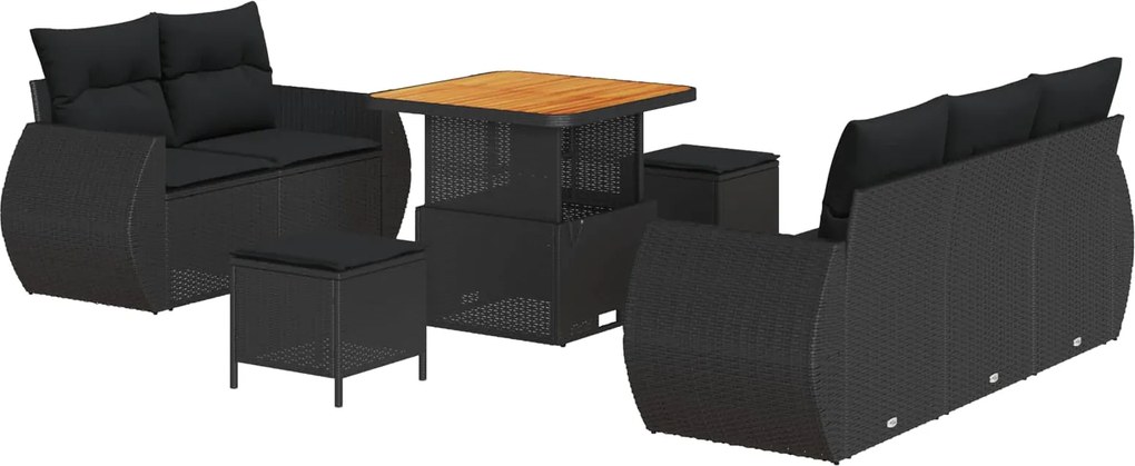 vidaXL Set de canapele pentru grădină cu pernă 8 pcs Negru poliratan