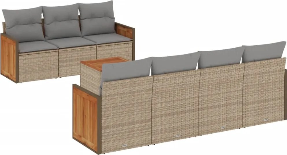 vidaXL Set canapele de grădină, 8 piese, cu perne, bej, poliratan
