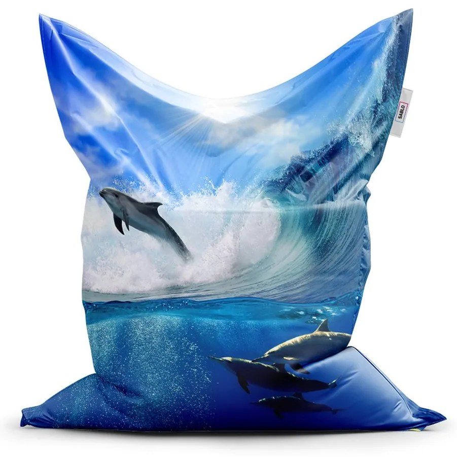 Sac de șezut Classic delfini în valuri - pentru copii, albastru